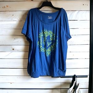 Lane Bryant Blue Short Sleeve Tee with Green Leopard Print